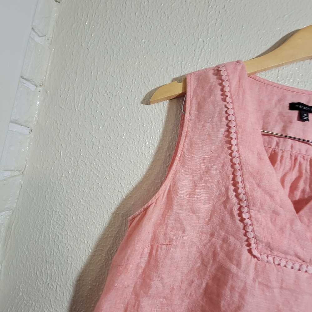 Talbots 100% Linen Shell Blouse Cross Dyed Coral Peach sz M Coastal Chic - Picture 4 of 10